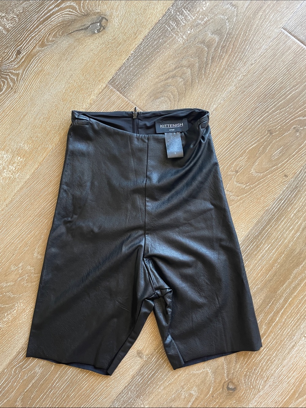 Kittenish Black Faux Leather High-Waist Biker Shorts